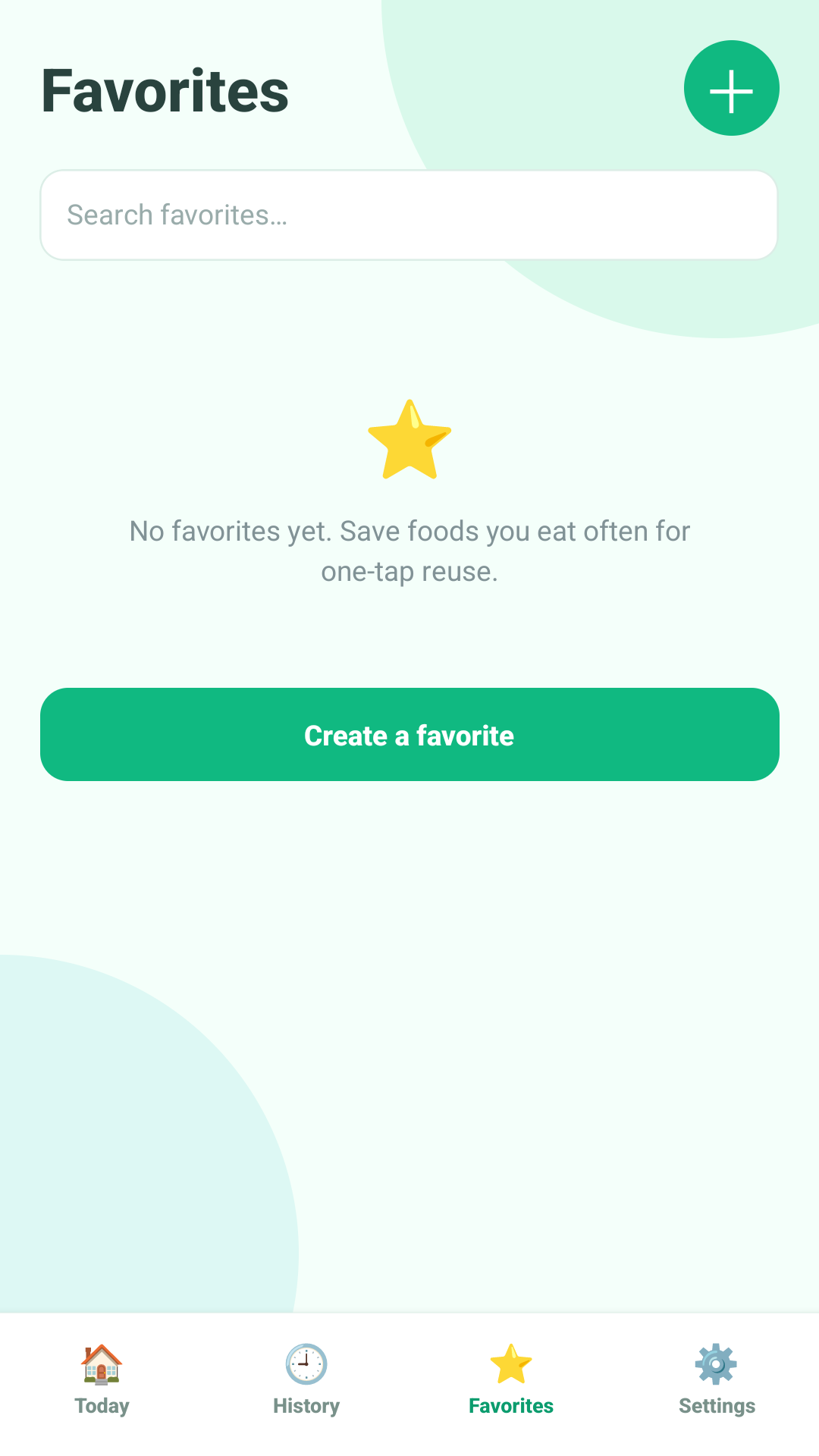 Favorites screen in Pure Plate Tracker