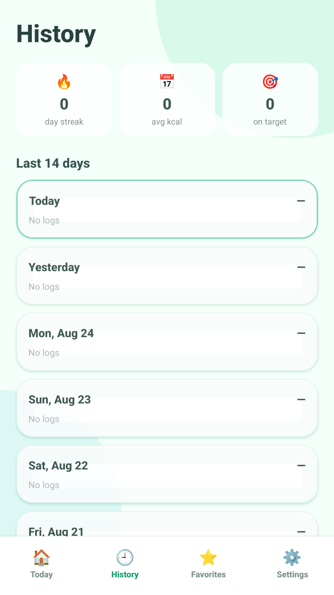 History view in Pure Plate Tracker